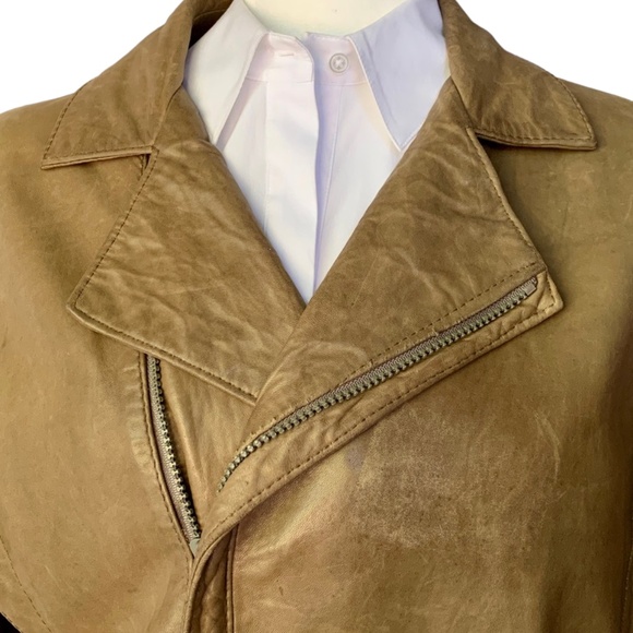 M Julian for Wilson’s Leather Tan Distressed Leather Bomber/Aviator Jacket - Picture 3 of 16